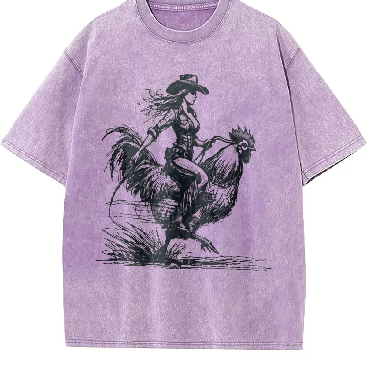Funny Cowgirl Riding Chicken 90s Vintage Washed T-Shirt product image 6