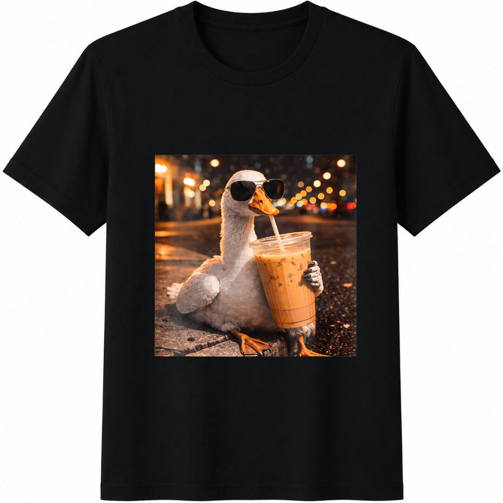 Cool Duck Drinking Iced Coffee Cotton T-Shirt product image 1