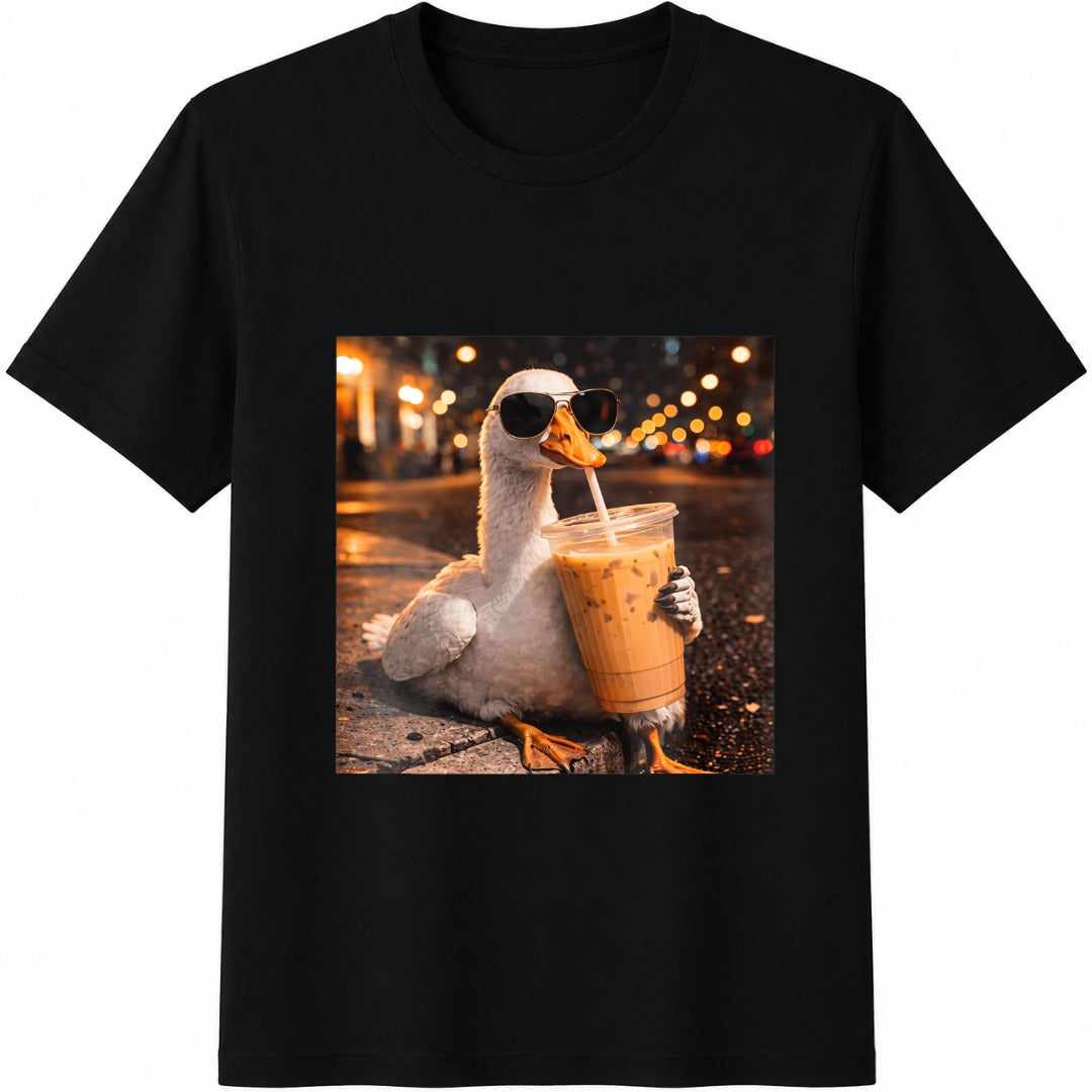 Cool Duck Drinking Iced Coffee Cotton T-Shirt product image 1
