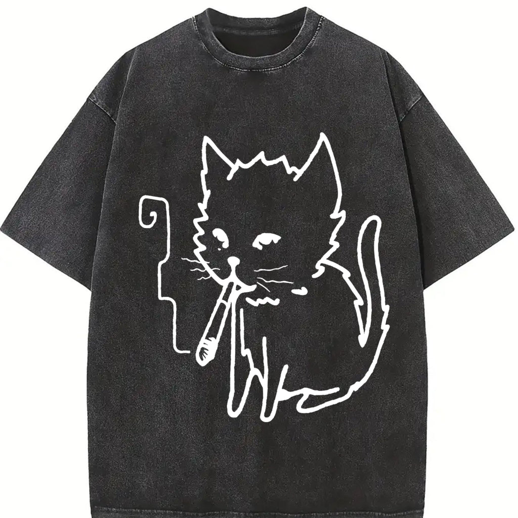 Cat Smoking Y2K Vintage Washed T-Shirt product image 2
