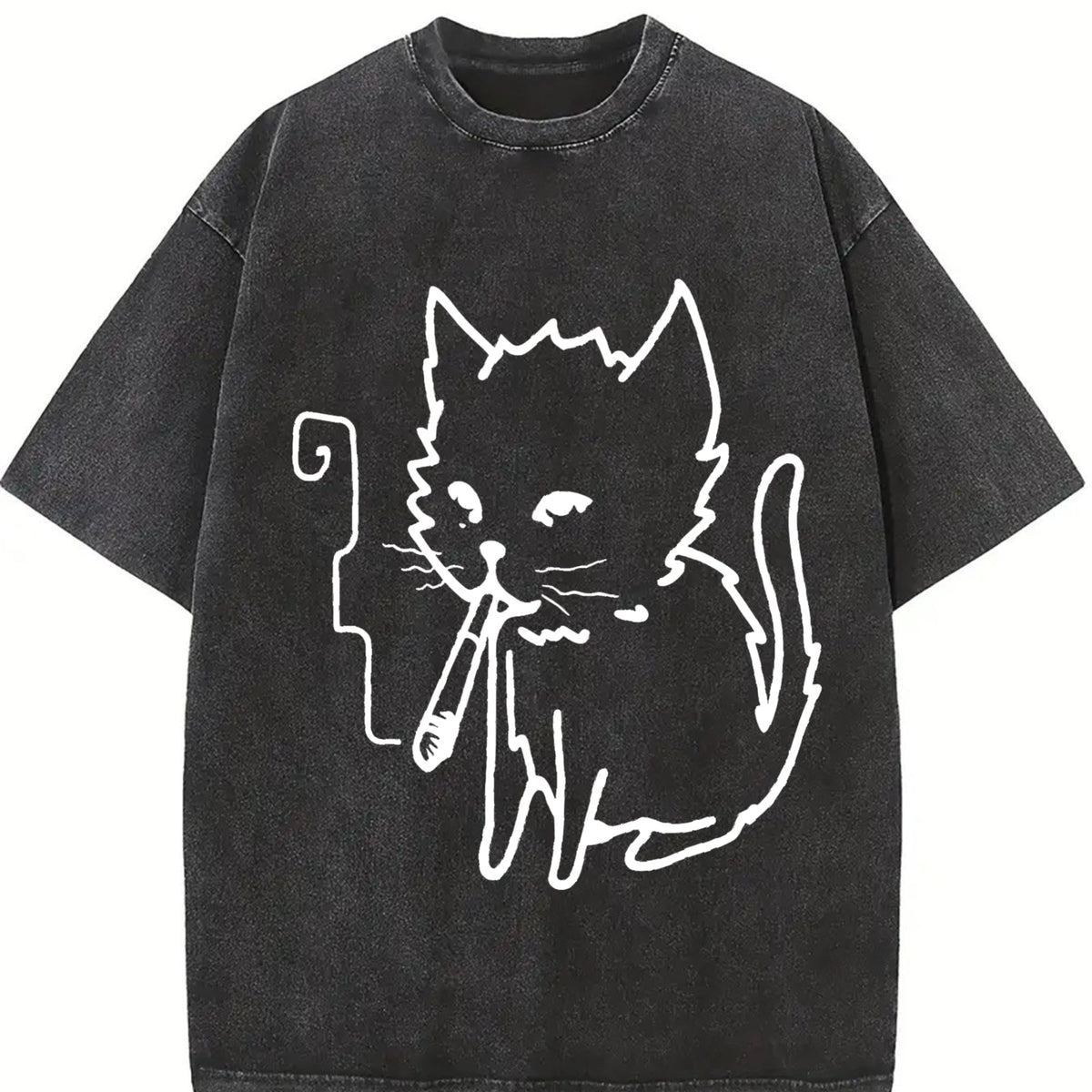 Cat Smoking Y2K Vintage Washed T-Shirt product image 2