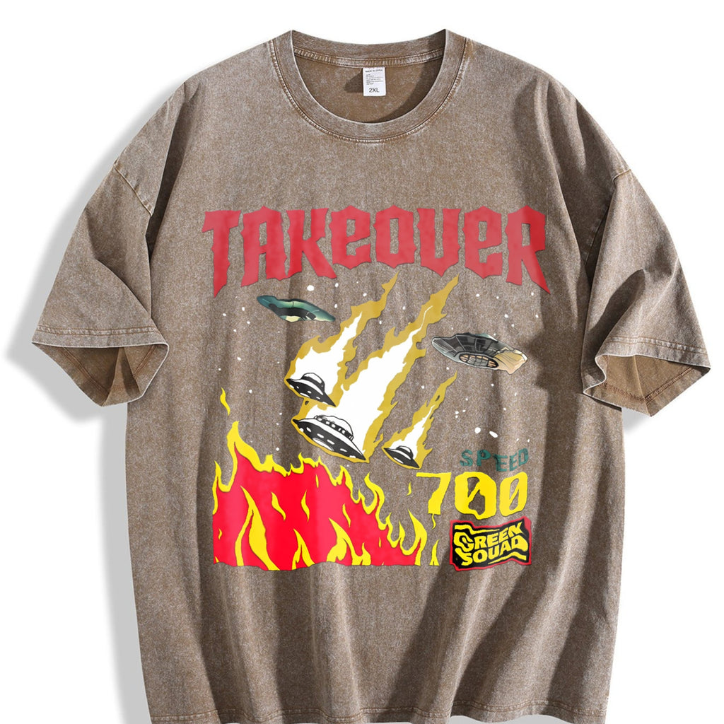 Takeover UFO Alien Fire Vintage Washed T-Shirt product image 3
