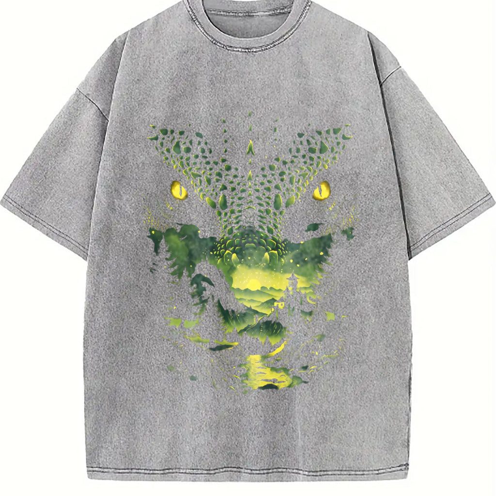 Green and White Dragon Portrait Vintage Washed T-Shirt product image 5