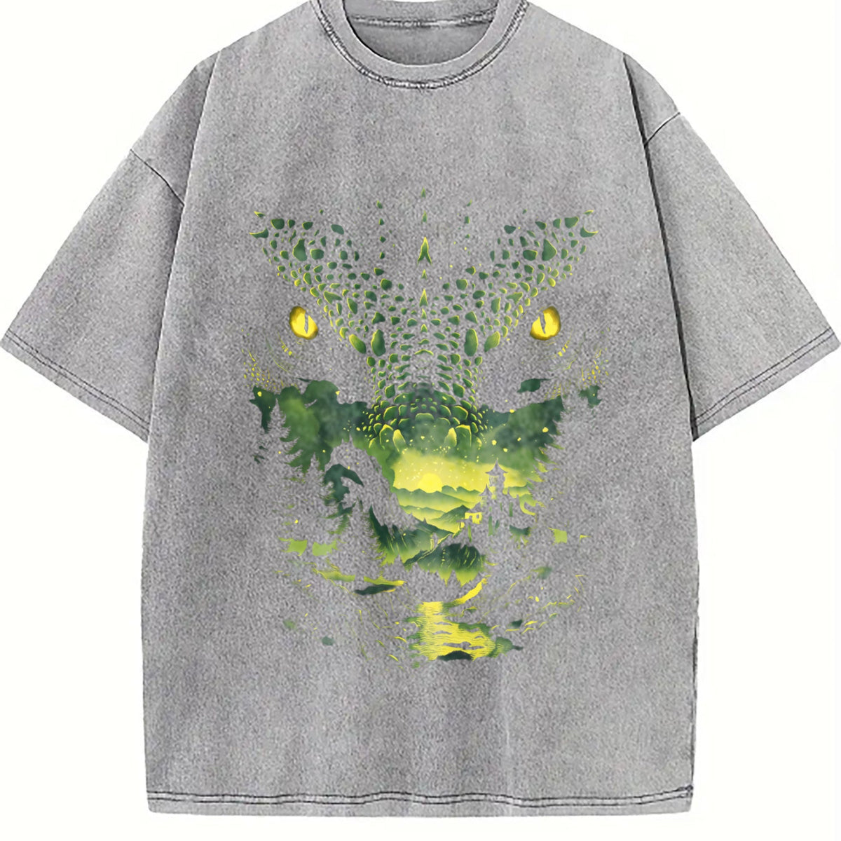 Green and White Dragon Portrait Vintage Washed T-Shirt product image 5