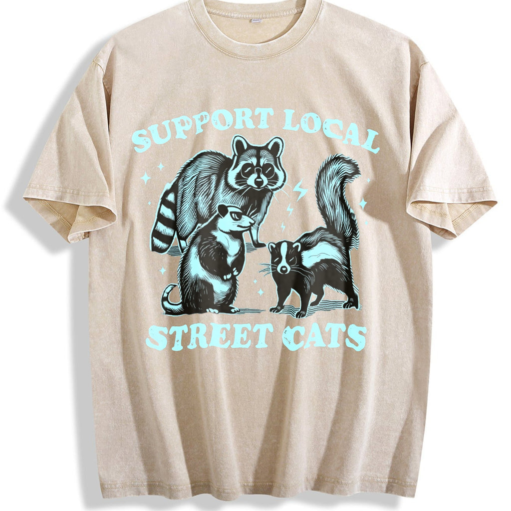 Funny Raccoon Support Local Cats 90's Vintage Washed T-Shirt product image 1
