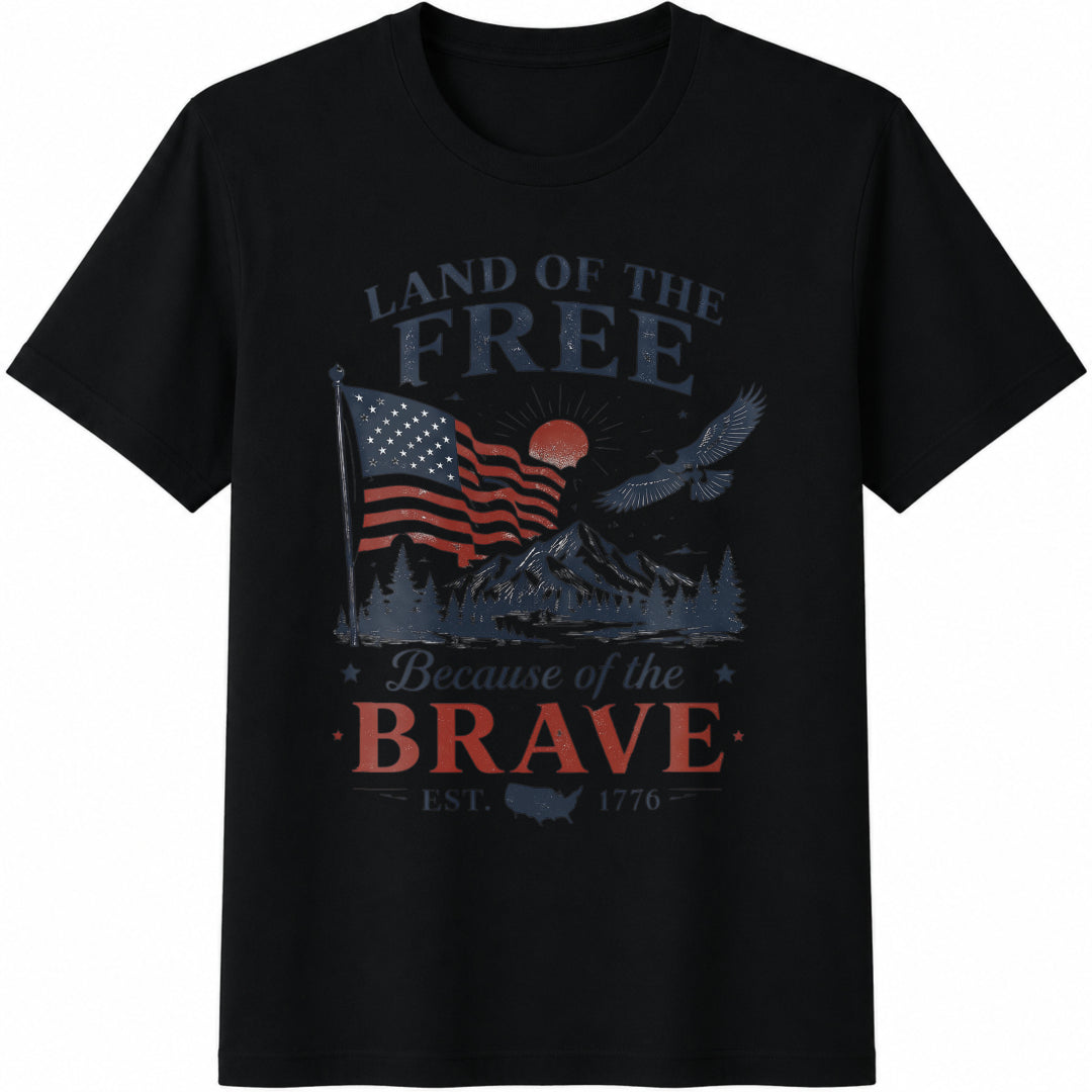 Land Of The Free Because Of Brave USA Flag Cotton T-Shirt product image 1