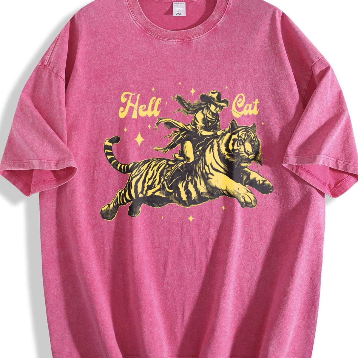 Hell Cat Cowgirl Riding Tiger Vintage Washed T-Shirt product image 7