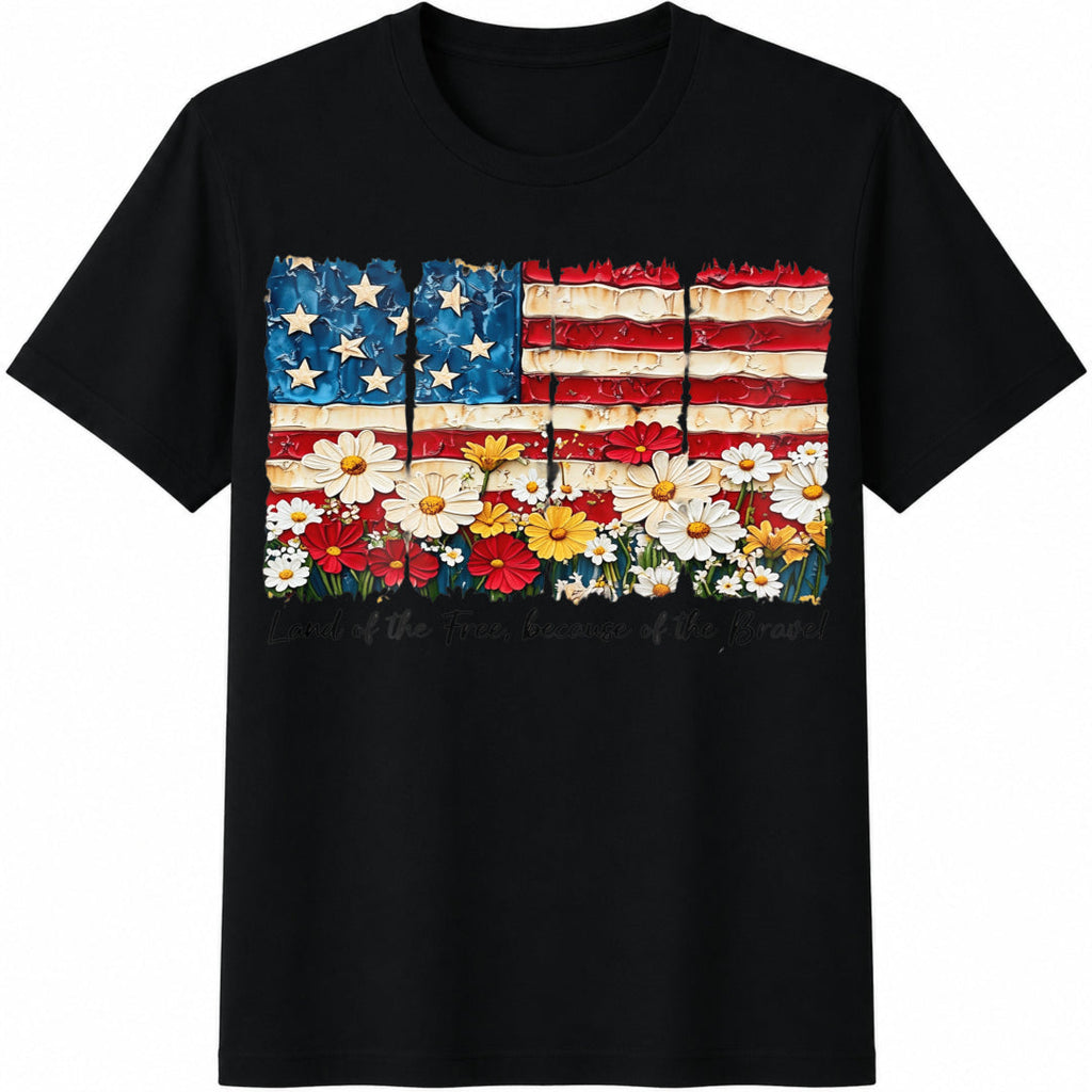 Patriotic Floral American Flag Cotton T-Shirt product image 1