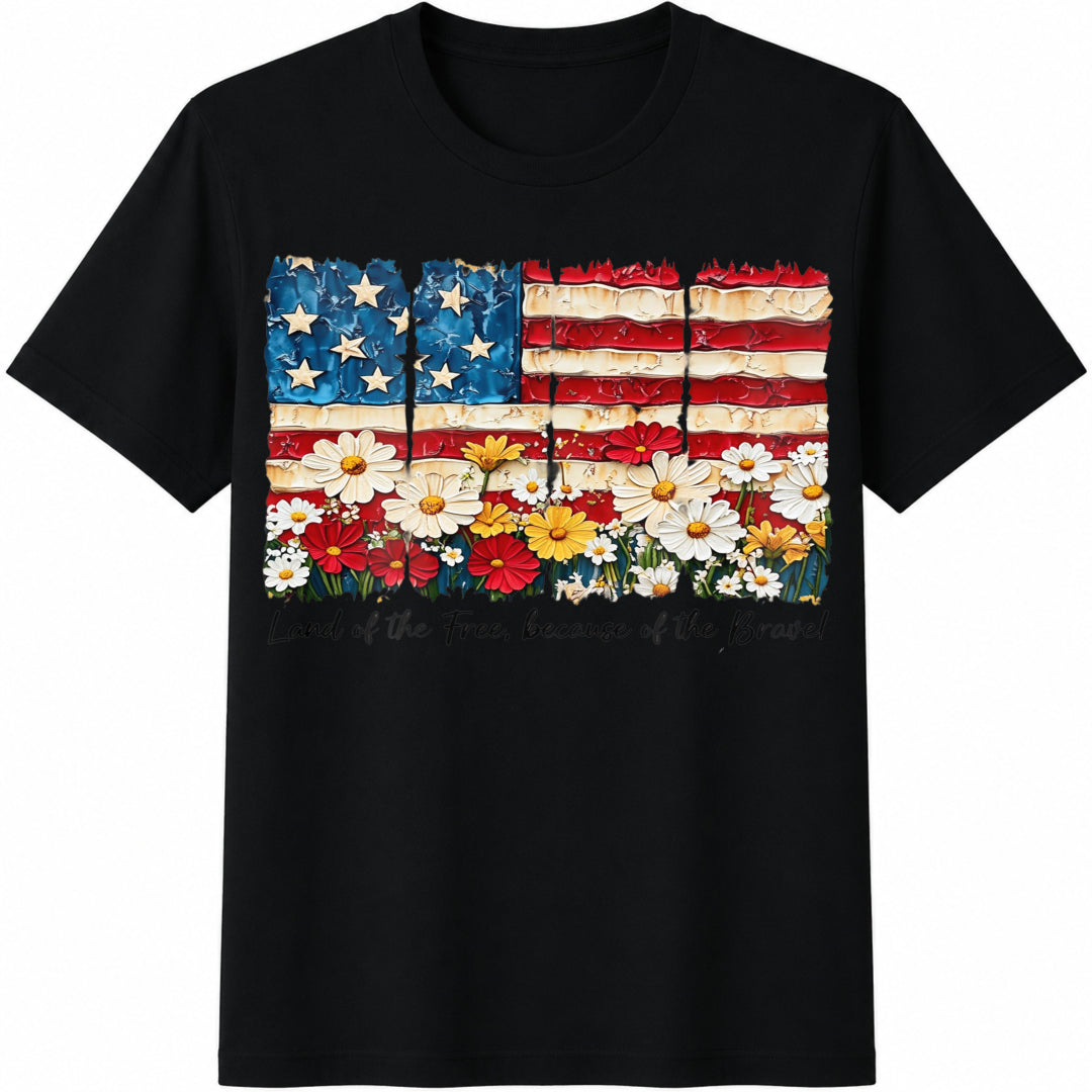 Patriotic Floral American Flag Cotton T-Shirt product image 1