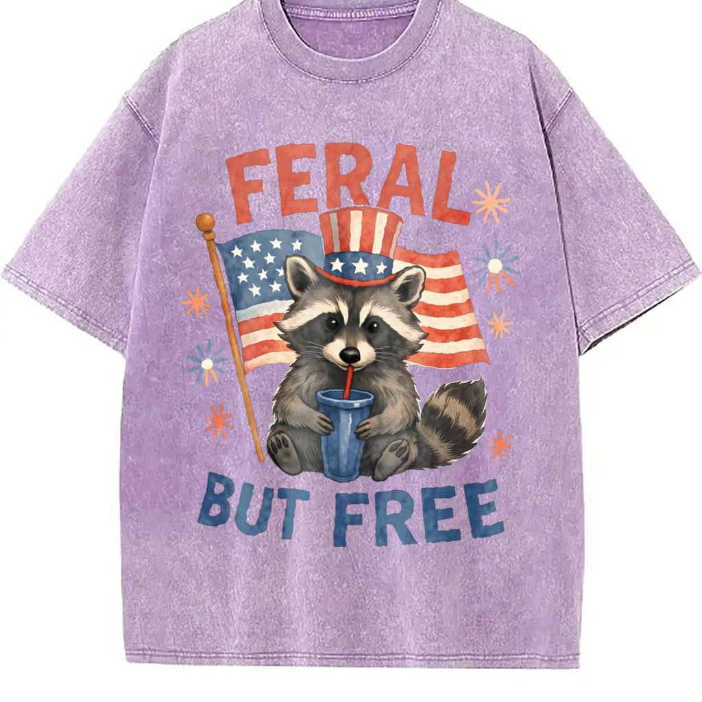 Feral But Free Raccoon 4th Of July 90s Vintage Washed product image 6