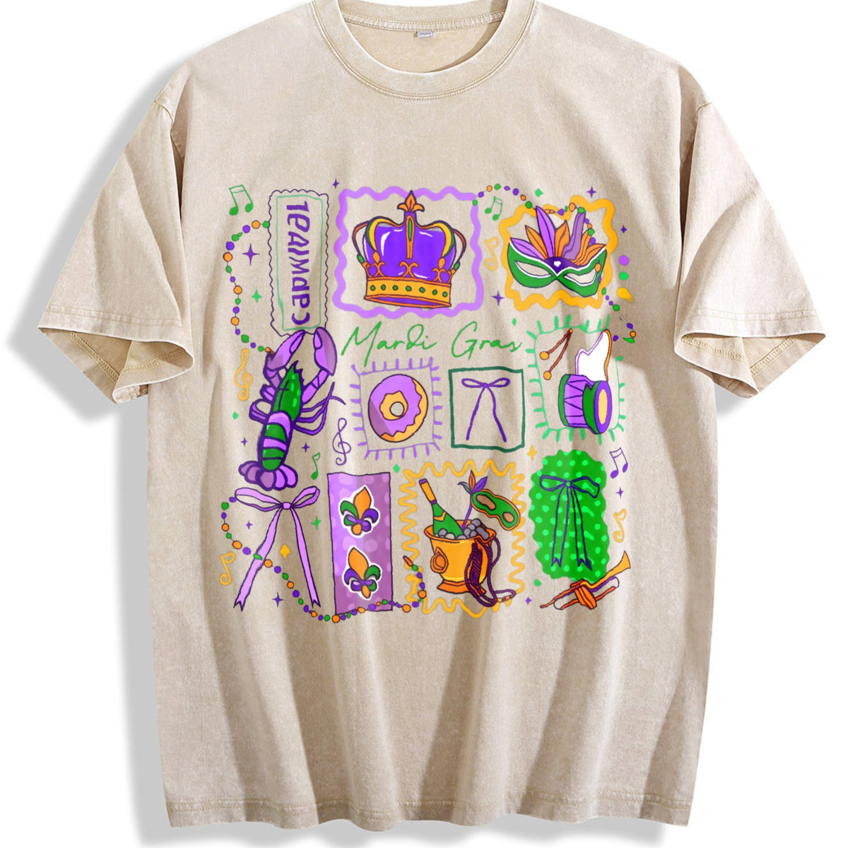 Mardi Gras Doodle Icons Vintage Washed T-Shirt product image 1