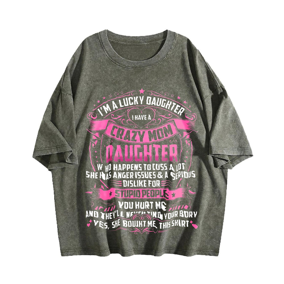 Crazy Mom's Lucky Daughter Vintage Washed T-Shirt product image 4
