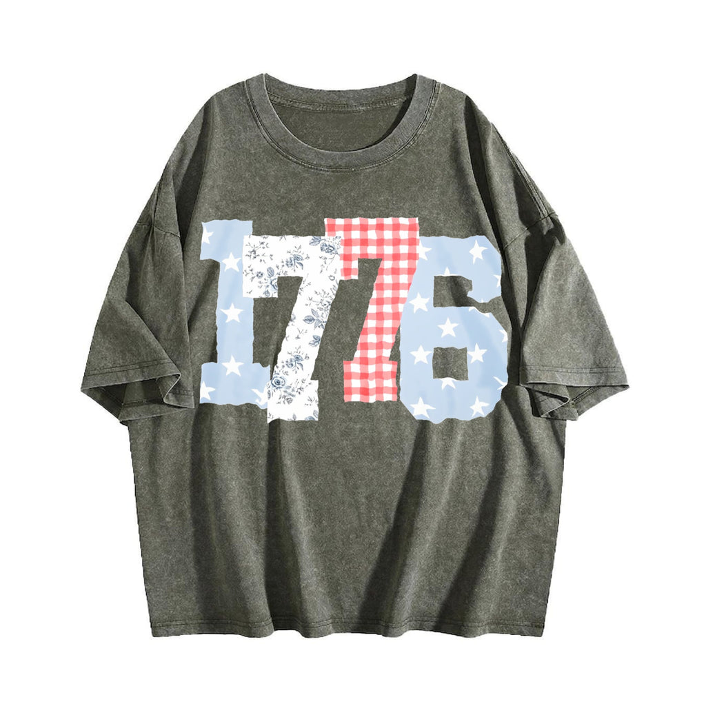 1776 Plaid Floral Star Number Vintage Washed T-Shirt product image 4