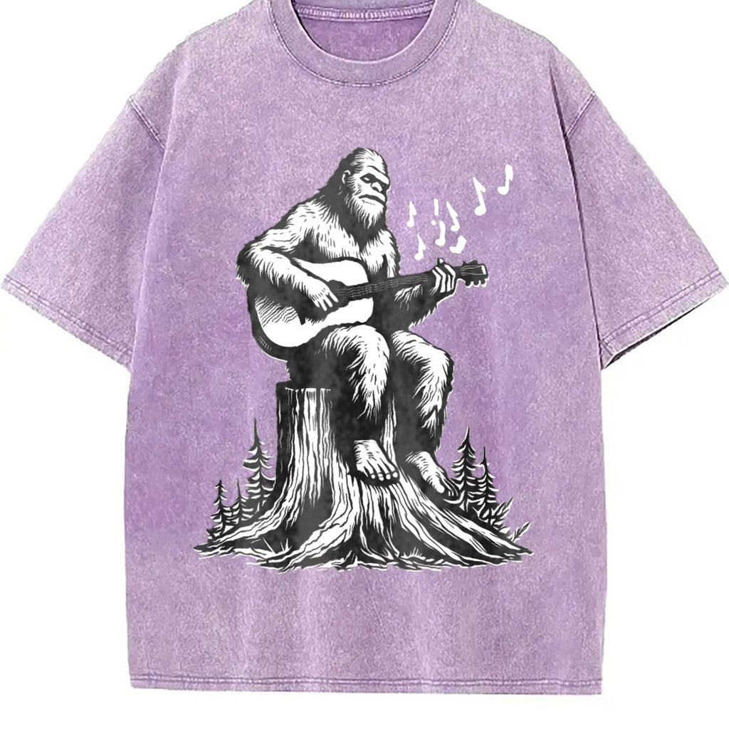 Bigfoot Playing Guitar Funny 90s Vintage Washed T-Shirt product image 6