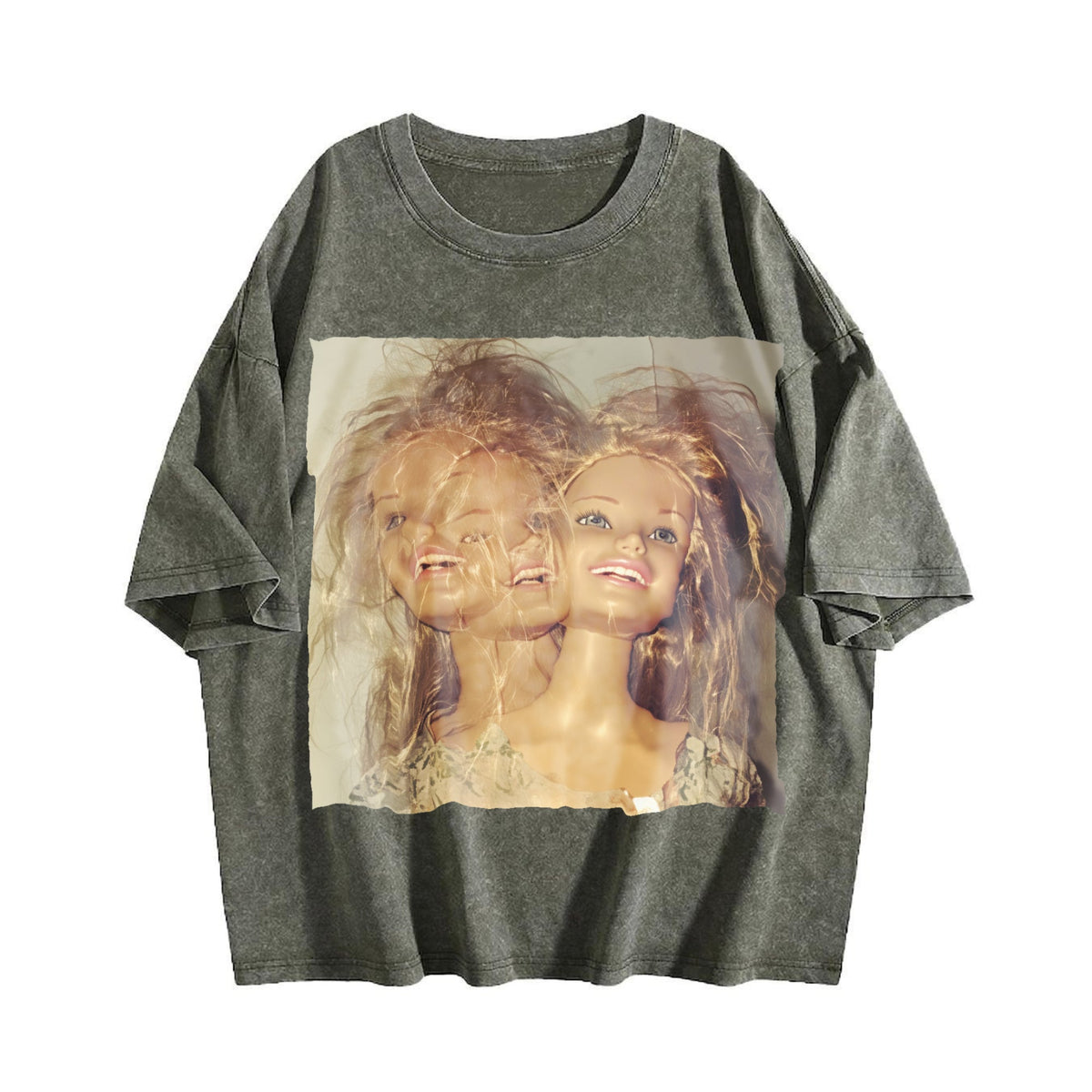 Doll Double Exposure Portrait Vintage Washed T-Shirt product image 4