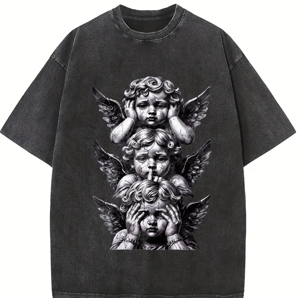 Gothic Three Wise Monkeys Angel Statue Vintage Washed product image 2