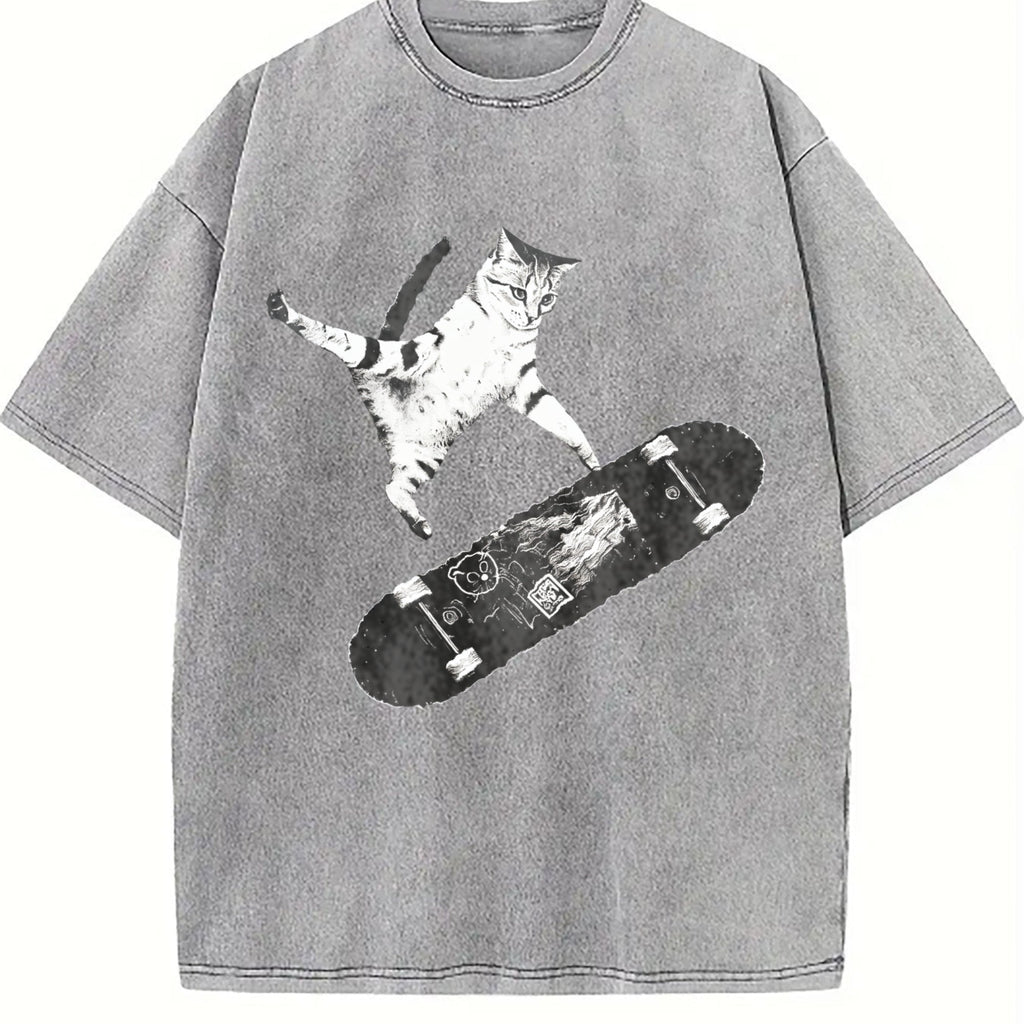 Skateboarding Cat Vintage Washed T-Shirt product image 5
