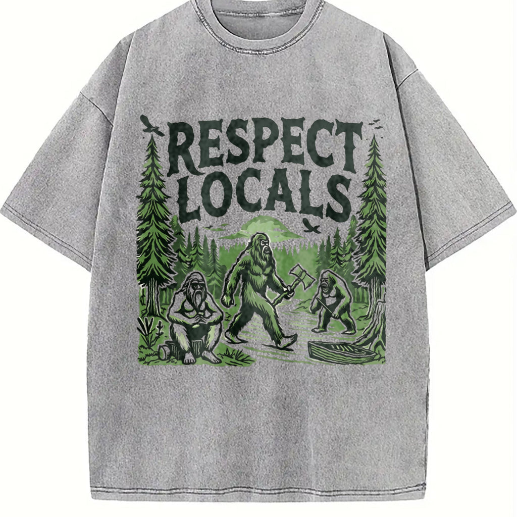 Funny Big Foot Respect Locals 90s Vintage Washed T-Shirt product image 5
