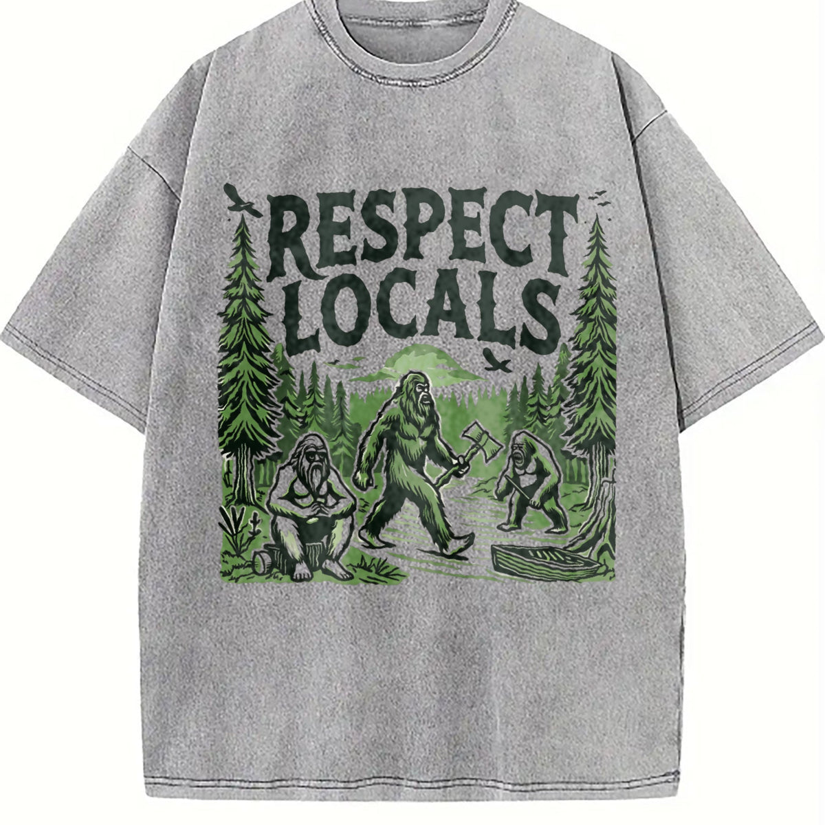 Funny Big Foot Respect Locals 90s Vintage Washed T-Shirt product image 5