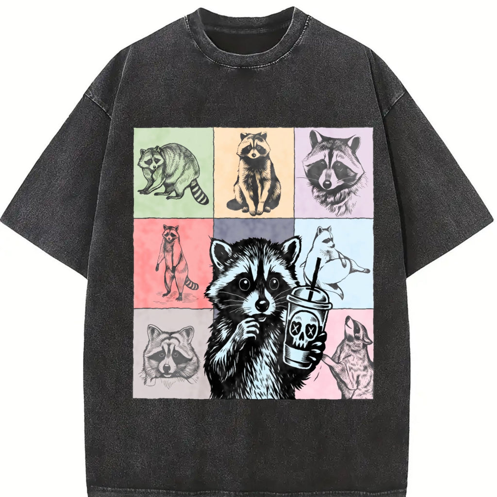 Raccoon Drink Coffee Vintage Washed T-Shirt product image 2