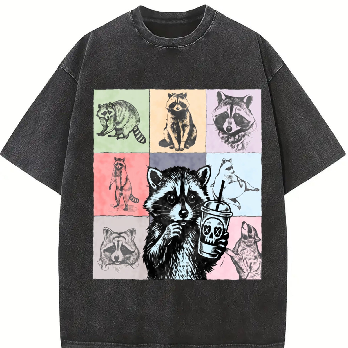 Raccoon Drink Coffee Vintage Washed T-Shirt product image 2