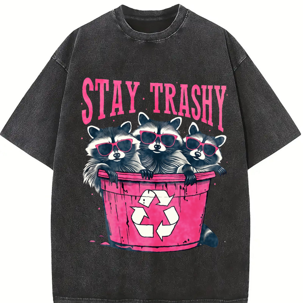 Stay Trashy - Black With Pink Raccoon & Bin Vintage Washed product image 2