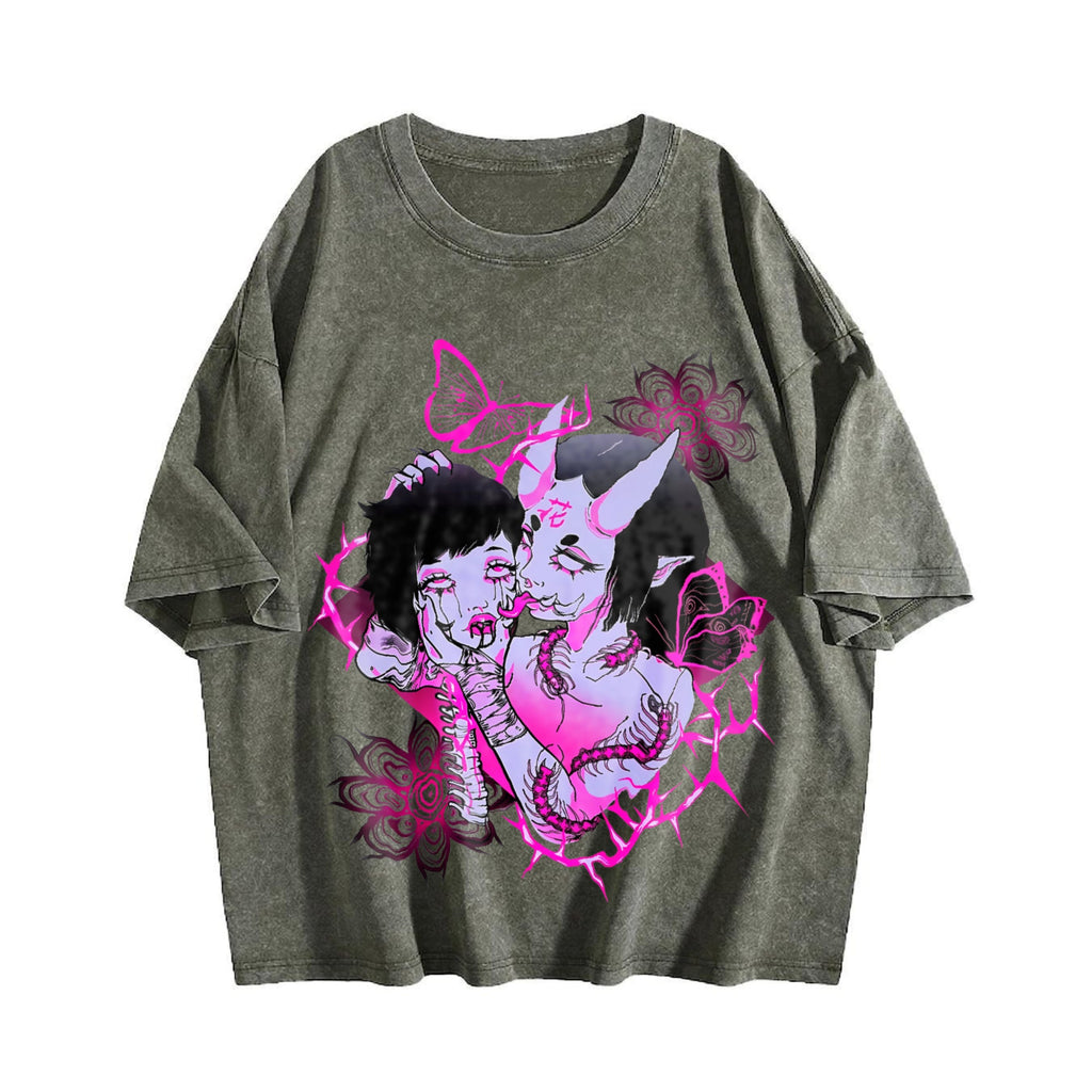 Japanese Demon Girl Gothic Vintage Washed T-Shirt product image 4