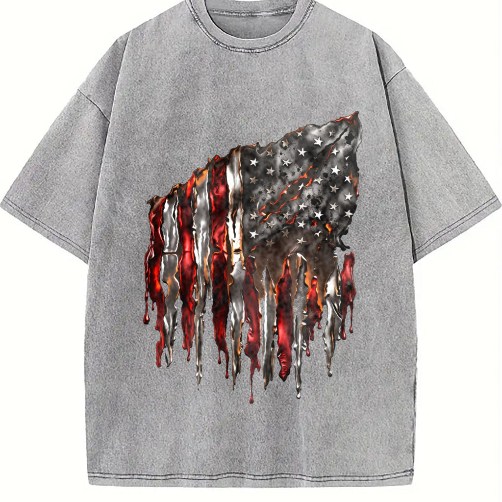 American Flag 100 Y2K Boxy Aesthetic Vintage Washed T-Shirt product image 5