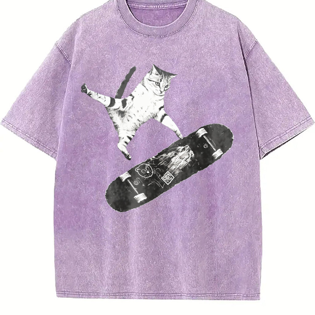 Skateboarding Cat Vintage Washed T-Shirt product image 6