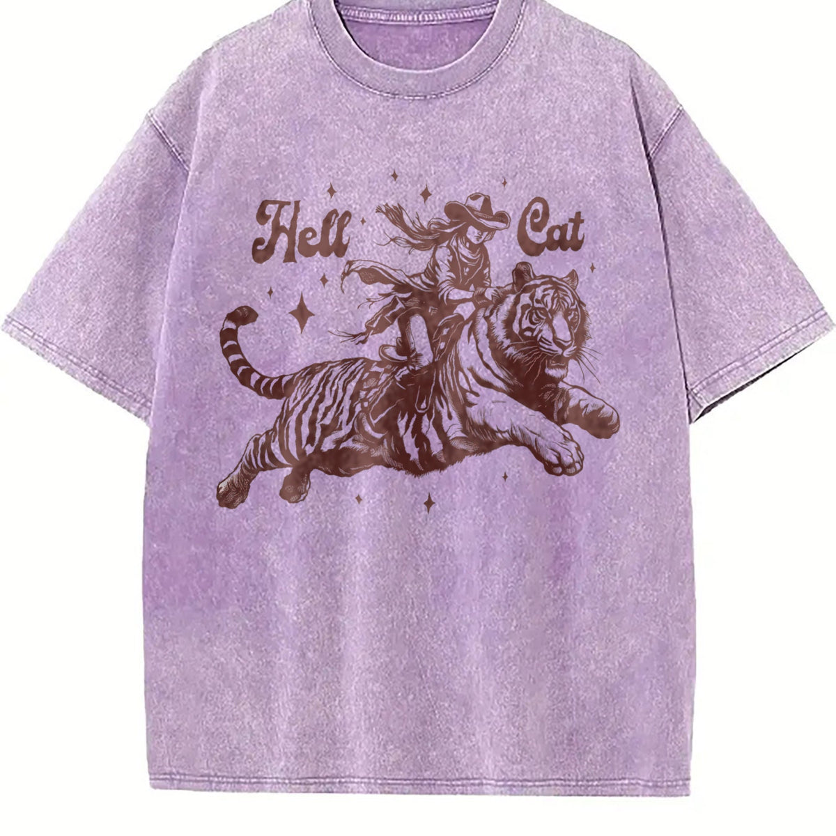 Hell Cat Cowgirl Riding Tiger Vintage Washed T-Shirt product image 6