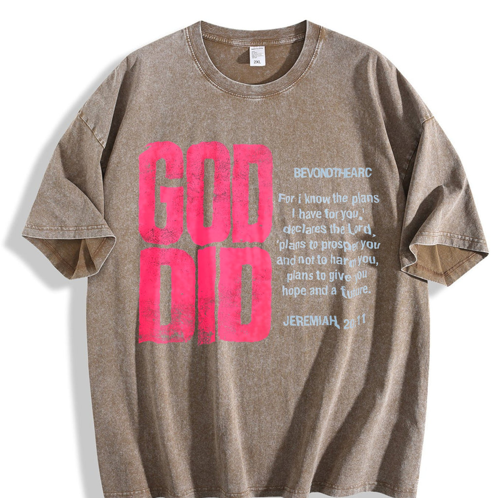 God Did Bold Pink Lettering Vintage Washed T-Shirt product image 3
