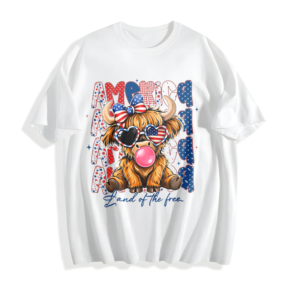 Highland Cow 4th July Bow Cotton T-Shirt product image 2