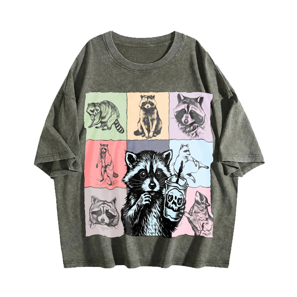 Raccoon Drink Coffee Vintage Washed T-Shirt product image 4