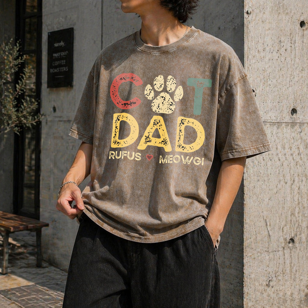 Cat Dad With Pet Names Vintage Washed T-Shirt product image 3