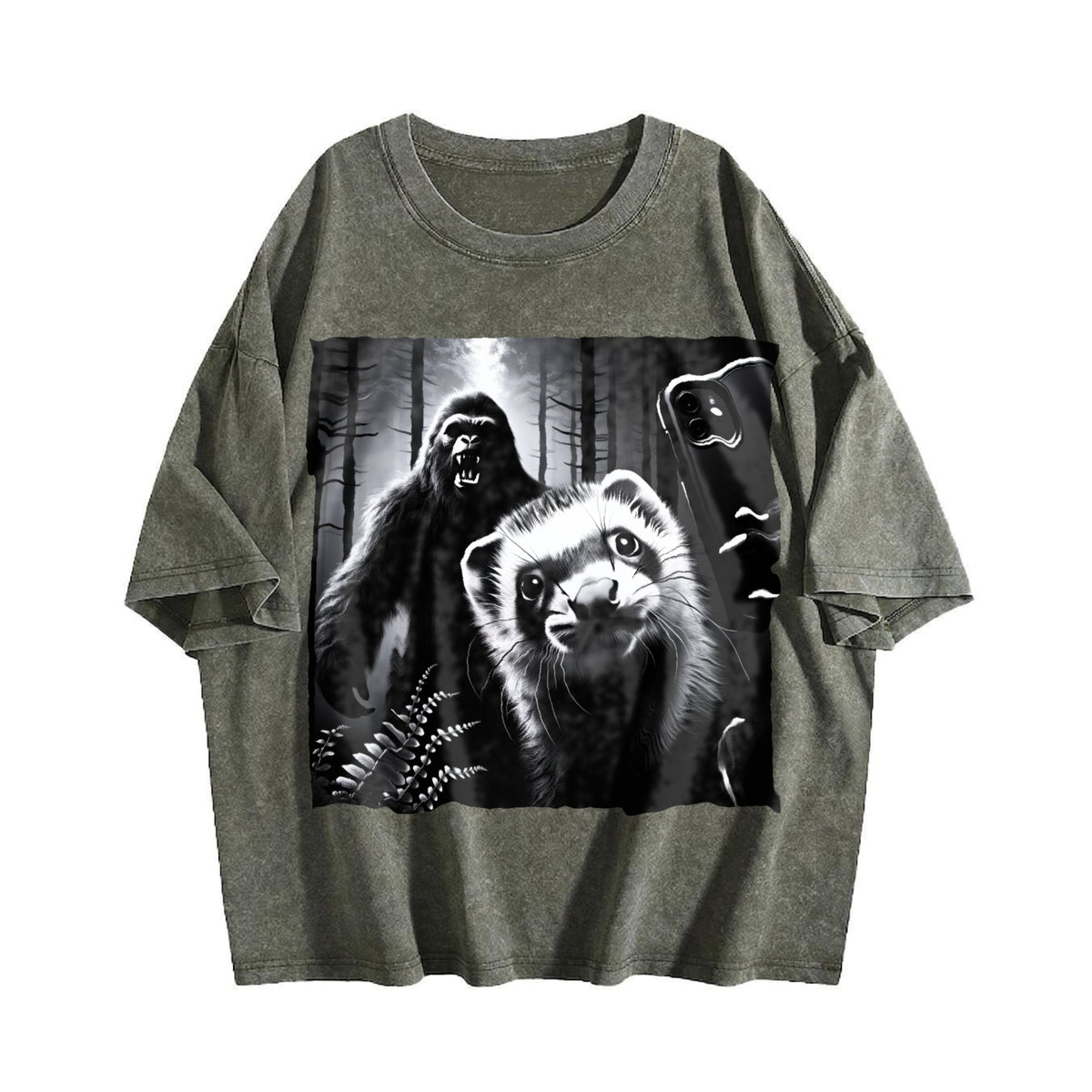 Ferret Selfie With Bigfoot 90s Vintage Washed T-Shirt product image 4