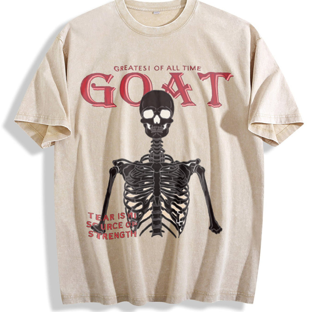Goat Skeleton Fire White Vintage Washed T-Shirt product image 1