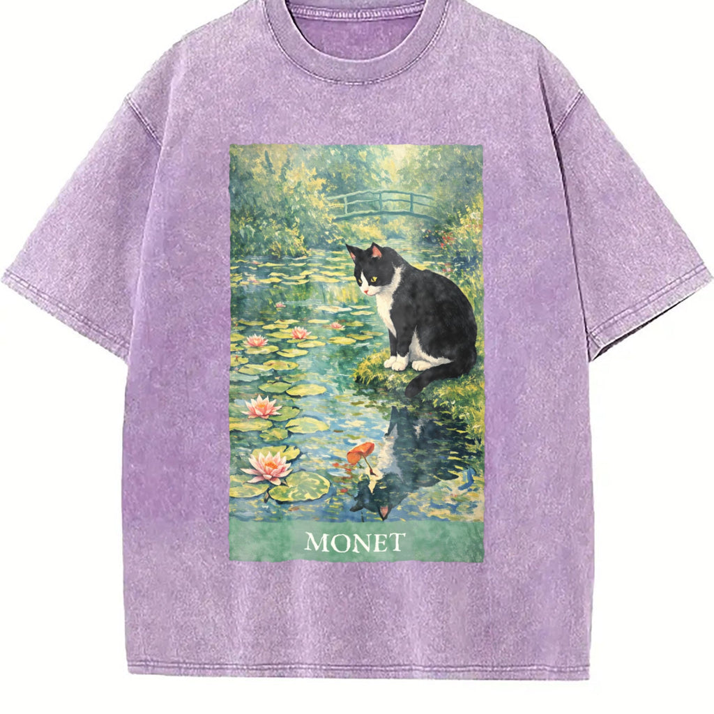 Monet Cat Art Vintage Washed T-Shirt product image 6