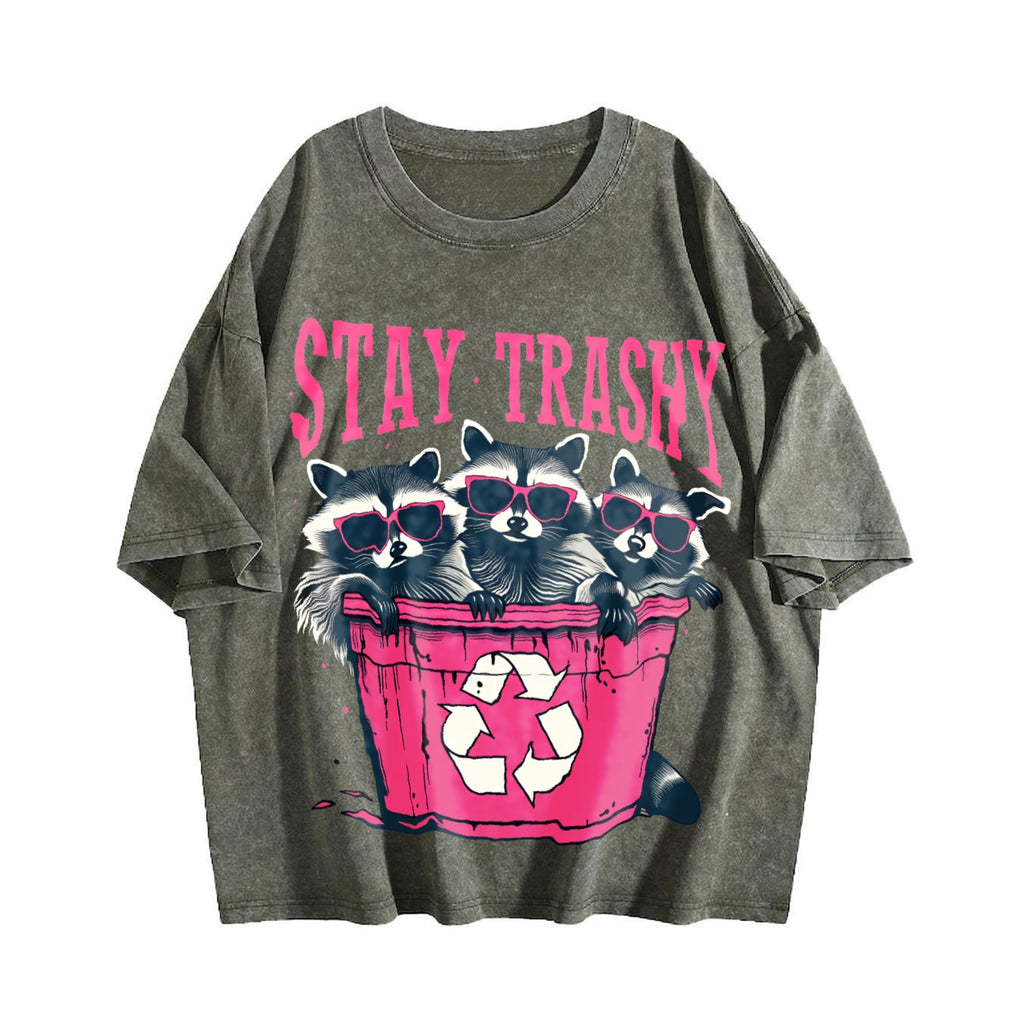 Stay Trashy - Black With Pink Raccoon & Bin Vintage Washed product image 4