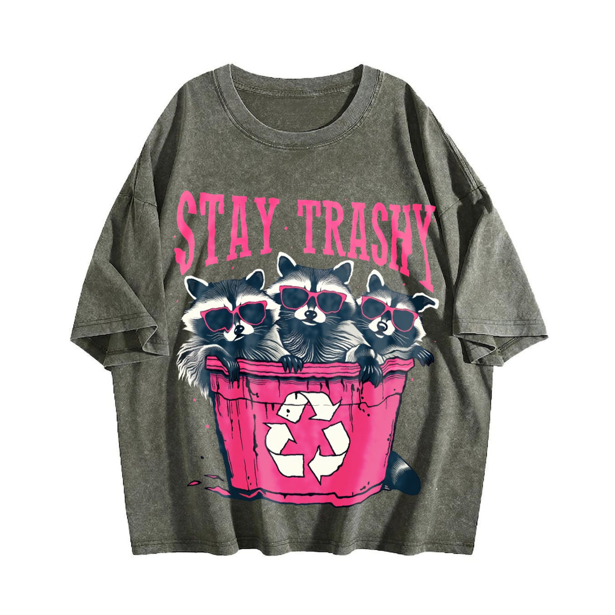 Stay Trashy - Black With Pink Raccoon & Bin Vintage Washed product image 4