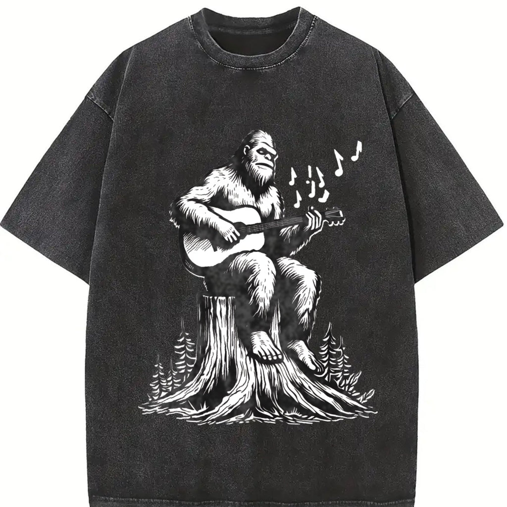 Bigfoot Playing Guitar Funny 90s Vintage Washed T-Shirt product image 2