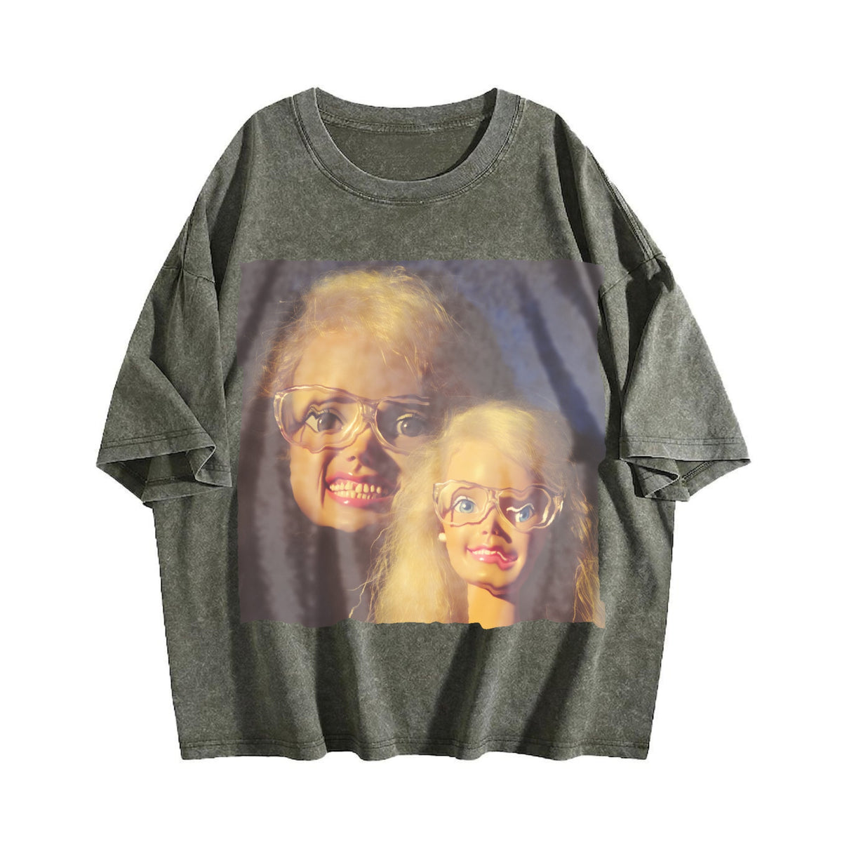 Doll with Glasses Double Portrait Vintage Washed T-Shirt product image 4
