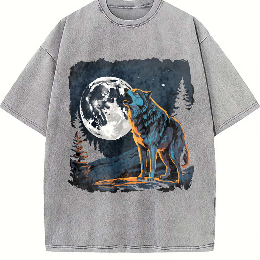 Wolf Howling Y2K Teenager Vintage Washed T-Shirt product image 5