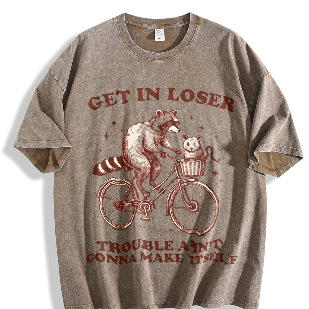 Get In Loser Raccoon Cat Funny Animal Vintage Washed T-Shirt product image 3