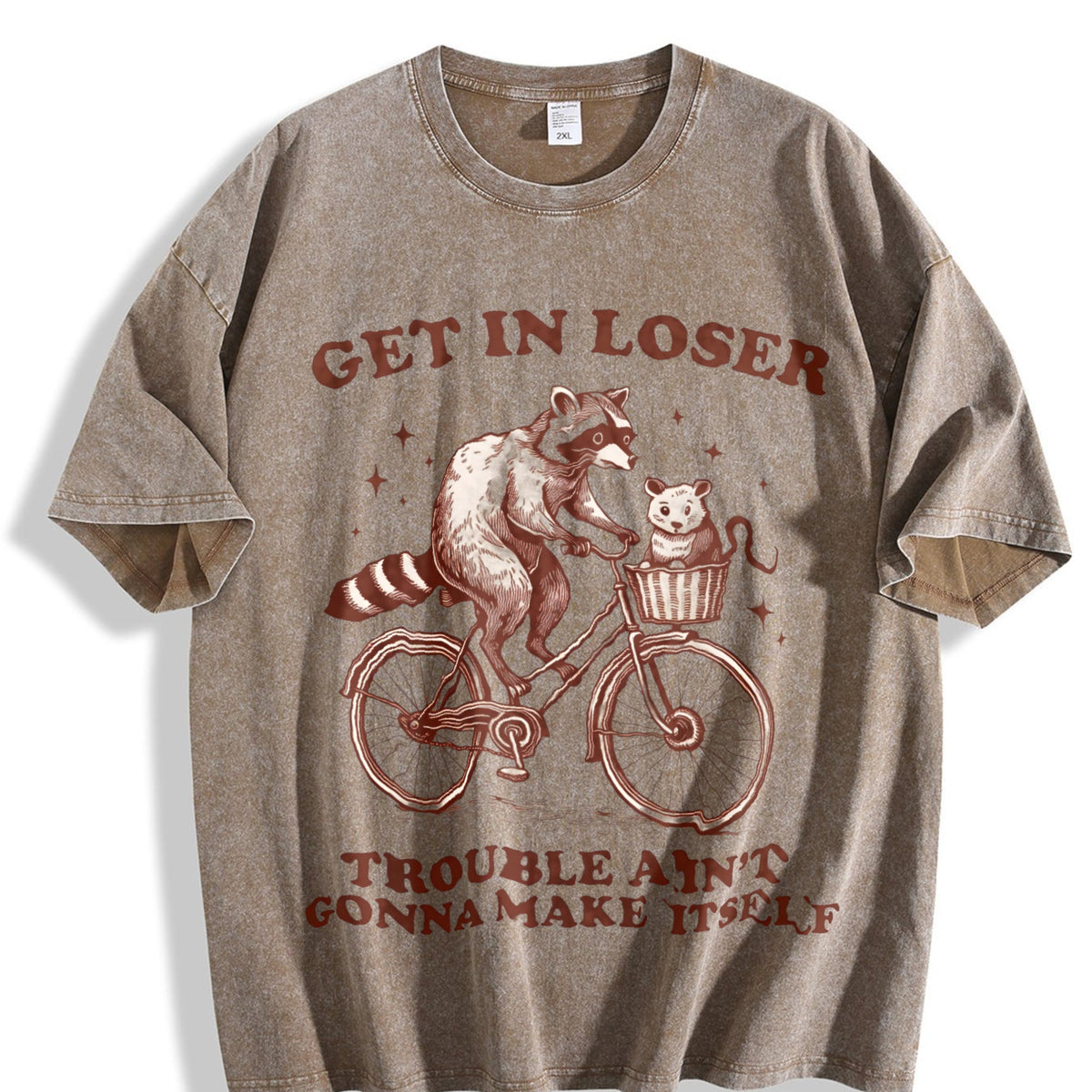 Get In Loser Raccoon Cat Funny Animal Vintage Washed T-Shirt product image 3