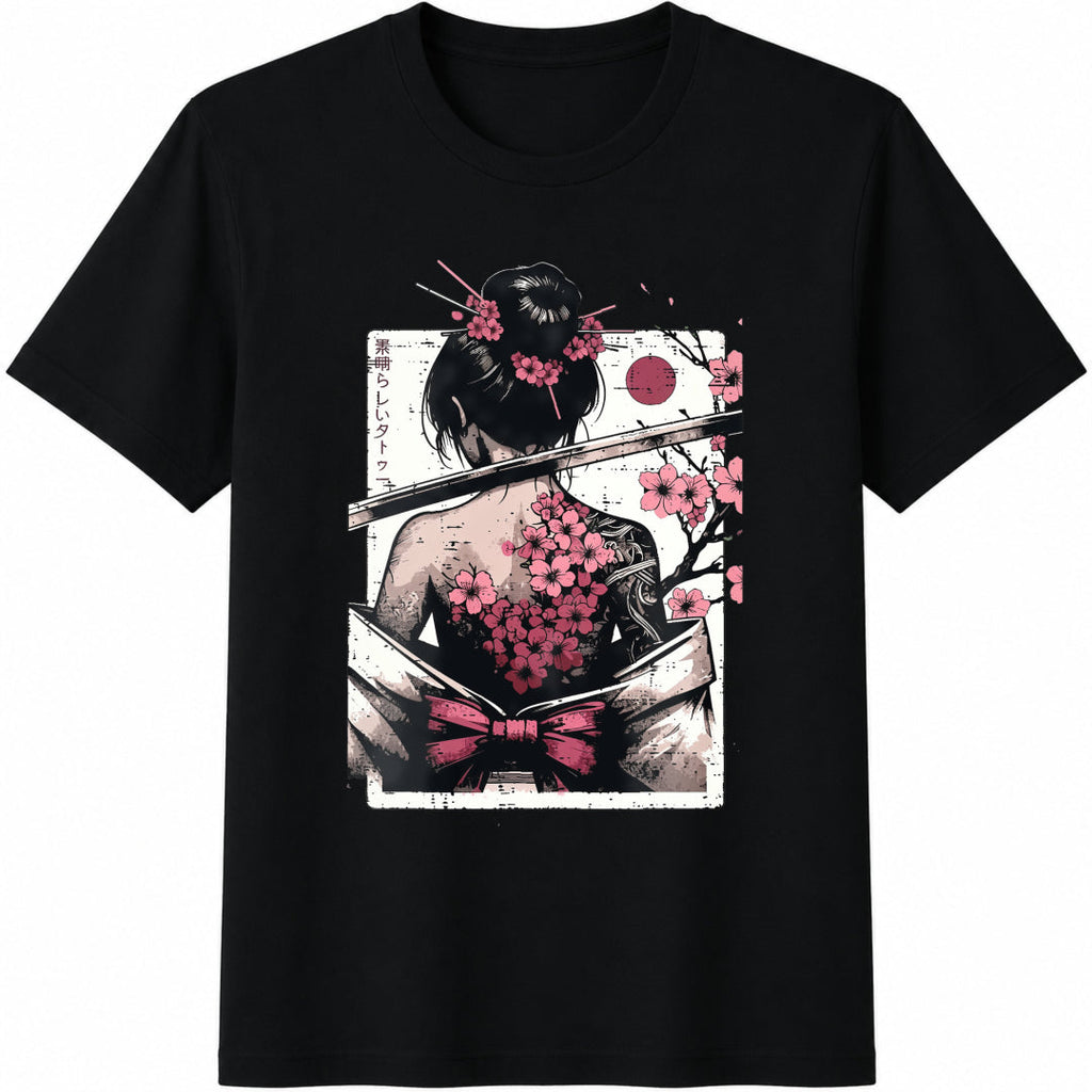 Japanese- Female Cherry Blossom Tattoo Art Geisha Cotton product image 1