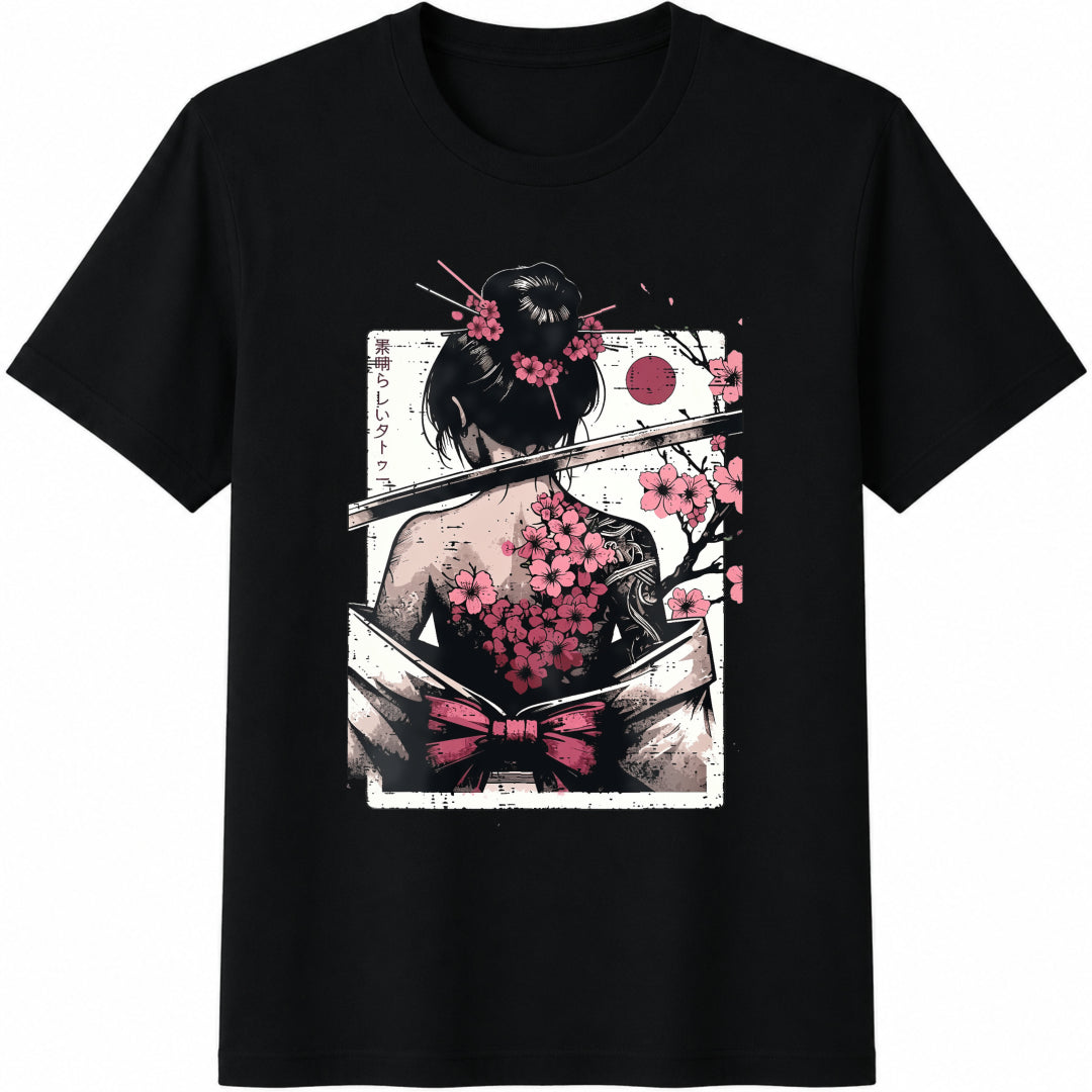 Japanese- Female Cherry Blossom Tattoo Art Geisha Cotton product image 1