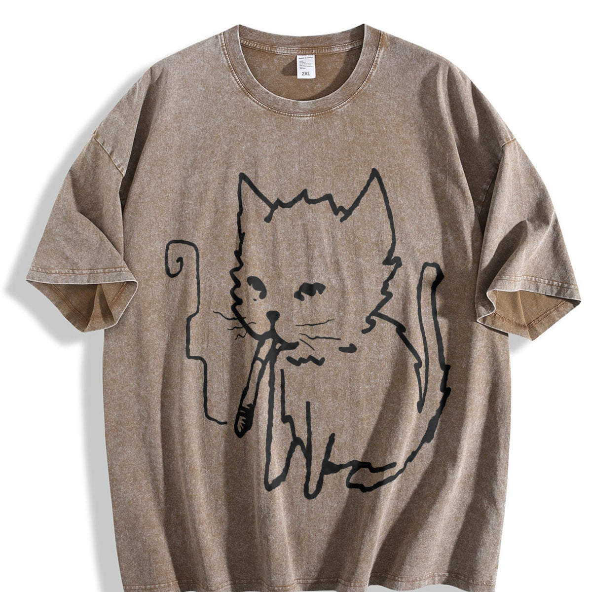 Cat Smoking Y2K Vintage Washed T-Shirt product image 3