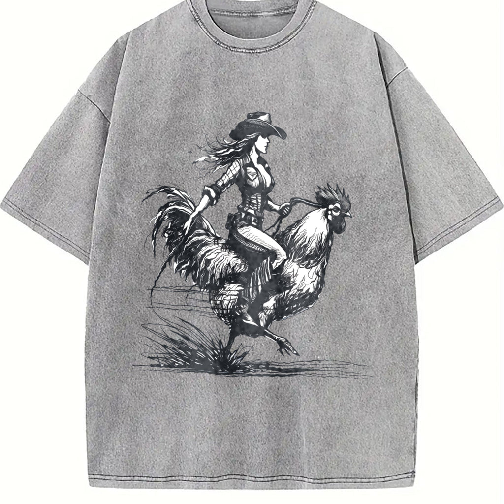 Cowgirl Riding Chicken 90s Vintage Washed T-Shirt product image 5