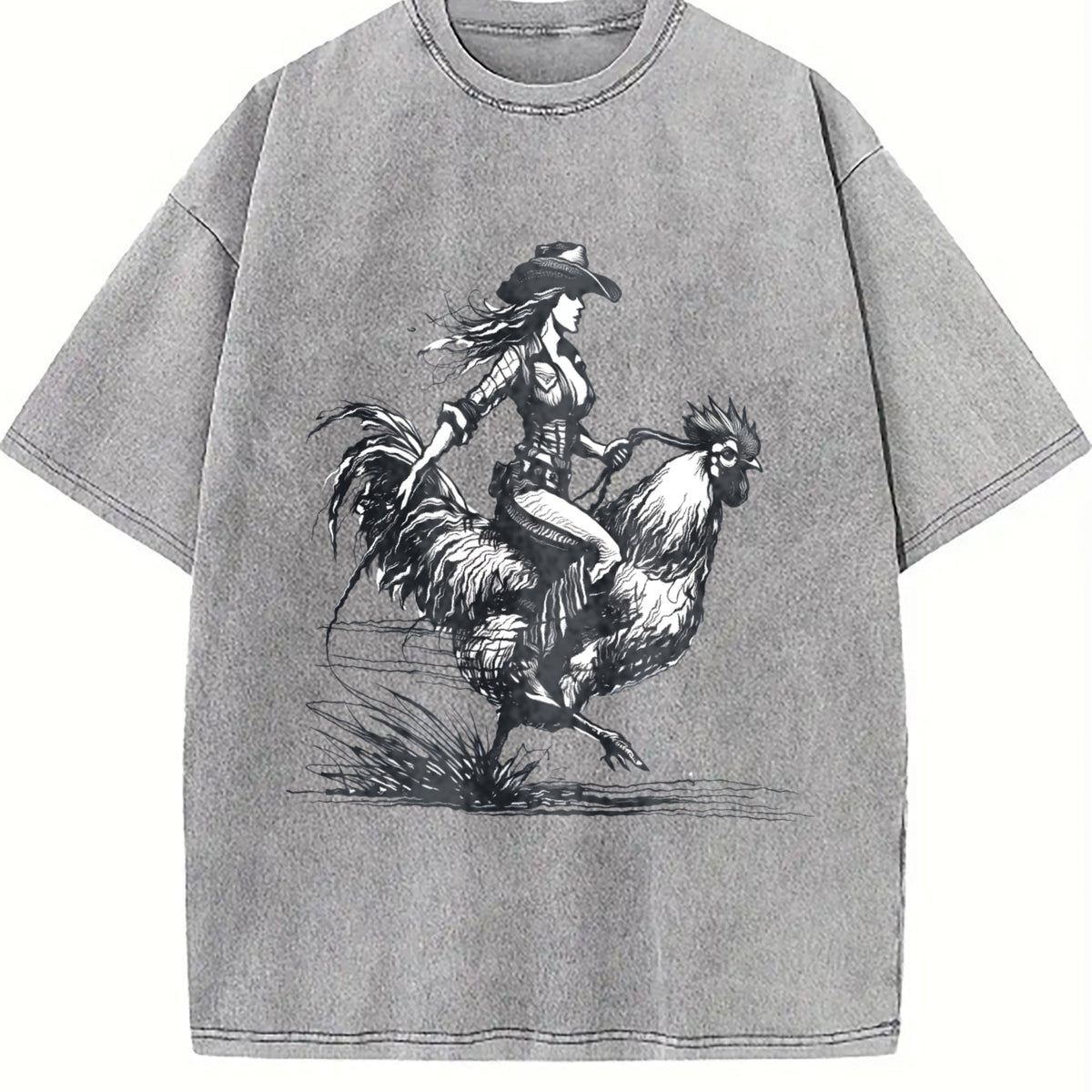 Cowgirl Riding Chicken 90s Vintage Washed T-Shirt product image 5