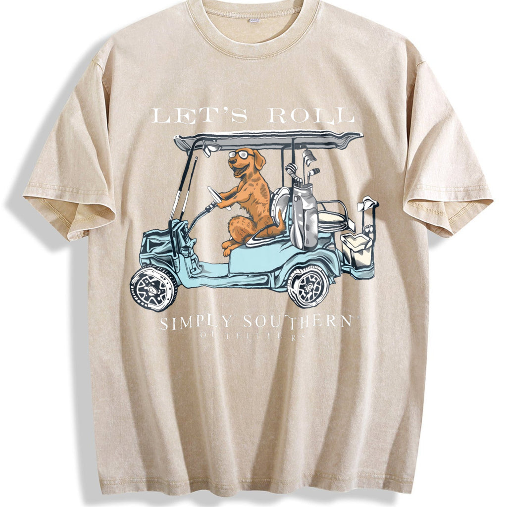 Let's Roll Golf Cart Dog Vintage Washed T-Shirt product image 1